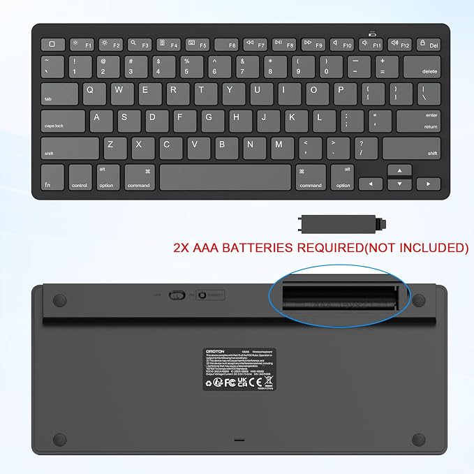 OMOTON Ultra-Slim Bluetooth Keyboard for iPad 11th/10th/9th/8th/7th, iPad Pro/Air/Mini and iPhone Series, Wireless iOS Keyboard with 12 Multimedia Keys for Office, School, Graphite Black & Gray