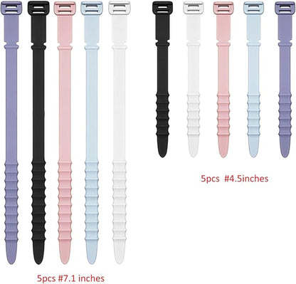Silicone Zip Ties, Reusable Zip Ties, Rubber Cable Ties Straps for Wire Management, Elastic Silicone Ties Cable Organizer for Home Office, Multicolor Cord Ties in Two Sizes 4.5" and 7.1" (5+5 Pcs)