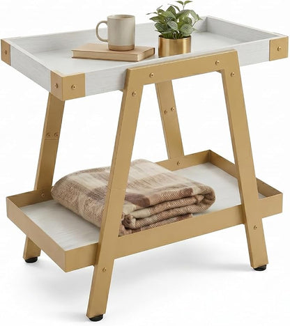 IPARTS EXPERT Farmhouse Side Table | 2-Tier Industrial A-Frame Bedroom Nightstand, Heavy Duty Load to 150 LBS Idea for Living Room, Bedroom, Entryways, Home Offices - Easy Assembly