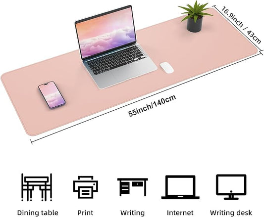 AFIING Cork Desk Mat 55" x 17", Dual-Sided Natural Cork & PU Leather Desk Pad, Non-Slip Waterproof Large Mouse Pad for Office, Home & Gaming (Pink)