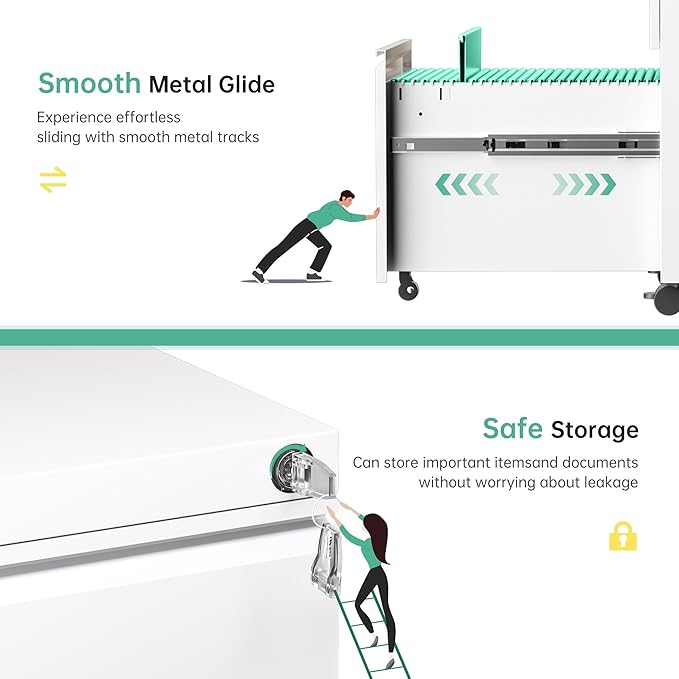 Bonusall 【Fully Assembled 3 Drawer White File Cabinet, Fully Assembled Metal Rolling Filing Cabinet with Lock, Under Desk Drawer Filing Cabinets for Home Office Fit A4/Letter/Legal