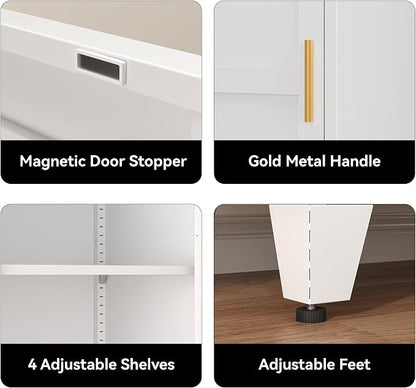 COFaR 67" Tall Bathroom Storage Cabinet, White Metal Storage Cabinet with Magnetic Door & 4 Adjustable Shelves, Slim Freestanding Cupboard for Kitchen, Bathroom, Living Room