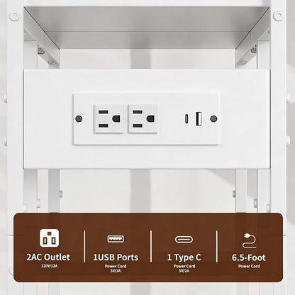 Aetheris Desktop Organizer Shelf, 30" Wooden Office Storage Rack with Outlets, Display Shelf Rack with Light Strip, 5 Tier Desktop Display Rac, Desk Shelf, Desk Hutch for Computer Monitor (White)
