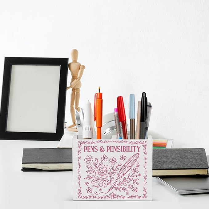 Pink Book Themed Decor Floral Writer Gifts Book Wooden Pencil Holder Desk Decor desk decor for book Lover Reader Writer Librarian Holder2828