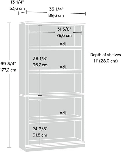 Sauder 5 Tier Book Shelf Wooden Bookcase Multipurpose Bookshelf for Home Office, Living Room, in Laurel Oak