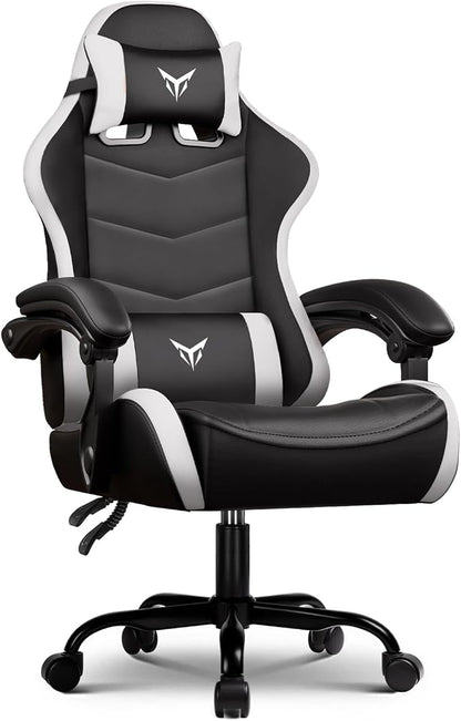 GTPLAYER Gaming Chair High Back Computer Chairs for Adults, Ergonomic Height Adjustable Recliner Chair 300lbs with Linkage Armrest and Lumbar Support for Home Office, White