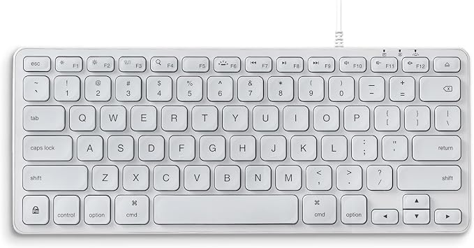 Perixx PERIBOARD-332MW Wired Backlit Scissor Keyboard - Compatible with Mac OS X and iOS Device - Mini 11.22x4.57x0.83 Inches - Scissor Keys with Big Font - White Backlit