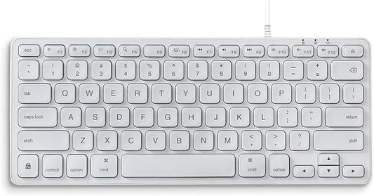 Perixx PERIBOARD-332MW Wired Backlit Scissor Keyboard - Compatible with Mac OS X and iOS Device - Mini 11.22x4.57x0.83 Inches - Scissor Keys with Big Font - White Backlit
