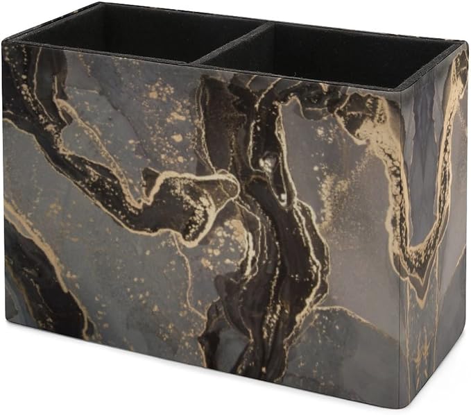 Niapessel Pencil Holder for Desk, Black Gold Marble Pen Holder Storage Desktop Pen Organizer Desk Pencil Organizer Makeup Brush Holder for Office School College Leather