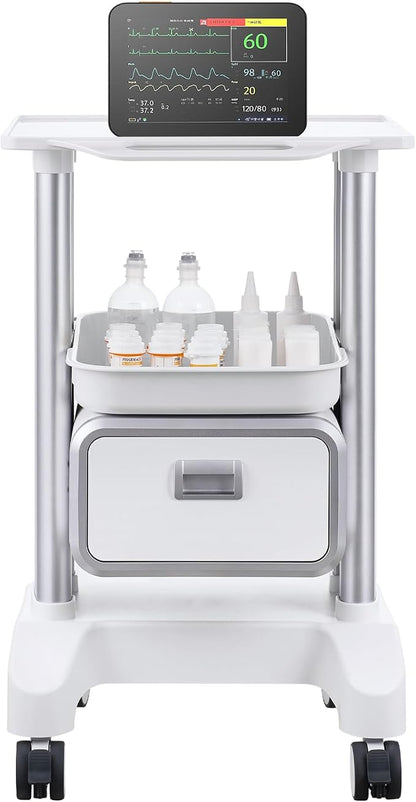 VEVOR Medical Trolley Storage Cart with Removable Drawer, Rolling Lab Tray Cart with Wheels for Ultrasound, Dental Clinic, Lab, Beauty Salon, Office