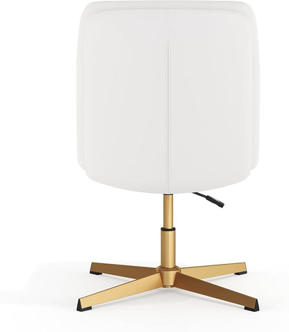 Flash Furniture Chloe Commercial Mid-Back Swivel Office Chair, Padded LeatherSoft, Adjustable Height, Ergonomic Mid-Rise Back, Armless, Stationary, White/Gold