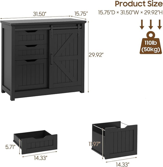 Halitaa Lateral File Cabinets with Adjustable Shelf, Farmhouse Filing Cabinet with Lock for Home Office, Filing Organization Storage Cabinets with Sliding Barn Door for Hanging Files Letter/A4,Black