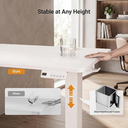 Claiks Electric Standing Desk, 32 x 19 Inch Small Height Adjustable Sit Stand Desk for Home Office, Computer Desk with Memory Presets, Cable Management & Headphone Hooks, 156 lbs Capacity, White