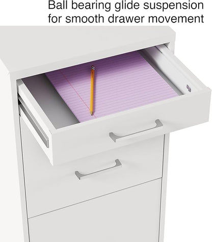 Staples 3-Drawer Vertical File Cabinet, Letter Size Documents, Lockable & Mobile, 18.9" D x 14.3" W x 26.9" H, White