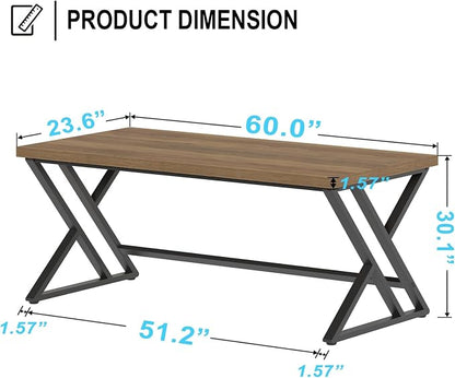 LVB Long Computer Desk, Big Industrial Home Office Desk, Large Metal Wood Writing Study Computer Table for Bedroom, Modern Executive Simple Gaming Work Desk for Student, Rustic Oak, 60 in