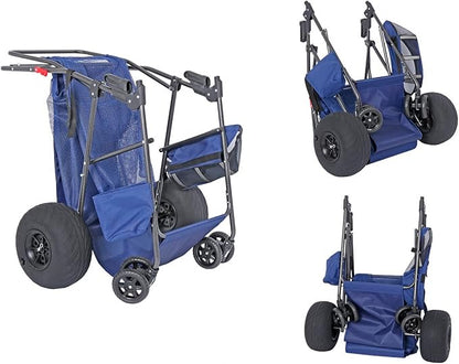 Ultimate Beach Cart with Balloon Wheels for Sand – Buggy Wagon with Big Wheels, Insulated Cooler Bag, Boogie Board & Umbrella Holder, 100 lbs Load Capacity