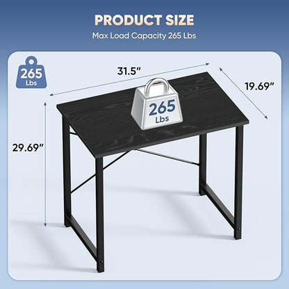 DUMOS 32 Inch Small Computer Desk for Home Office, Gaming Writing Desks for Bedroom Modern Study Work Table Simple Style Workstation with Reinforcement Structure, Black