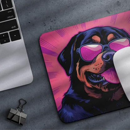 Pink Mousepad Glamour Dog Rottweiler Mouse Pad for Home Office Gaming Working Desk Computer Desktop Accessories Non-Slip Rubber Mousepad for Dog Lovers