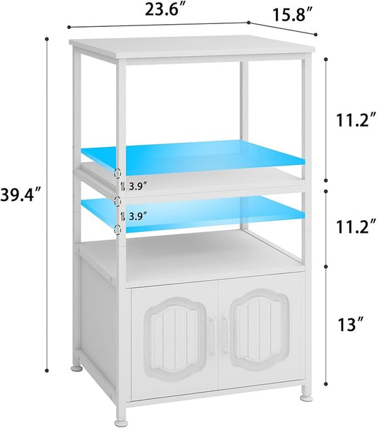 Natwind 4 Tier Printer Stand with File Cabinet, Vertical Filling Cabinet with Adjustable Open Shelves, Decorative Wood Printer Shelf with Storage for Home Office, White