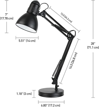 Globe Electric 5698601 28" Heavy Base Top Moving Spring Balanced Swing Arm Desk Lamp, Black, On/Off Rotary Switch on Shade, Office Decor, Reading Light, Home Essentials, Room Lighting