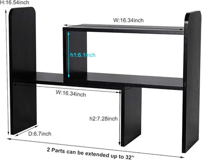 PAG Desk Organizer Desktop Shelf Adjustable Countertop Bookshelf Small Table Shelves Book Organizer Office Organization for Desk, Black