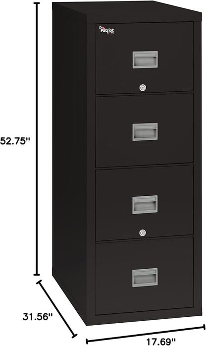 FireKing Patriot Vertical 4 Drawer Legal & Letter Fire Safe File Cabinet, Key Lock, 1 Hour Fire Rated UL Rated & Water Resistant, USA Made, Black