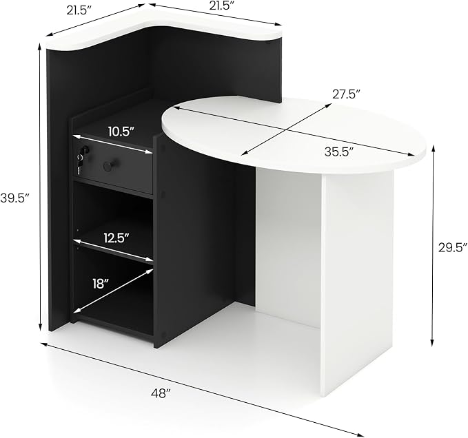 Tangkula Reception Desk, Front Counter Desk with Lockable Drawer & Adjustable Shelf, Oval Desktop, Retail Counter for Checkout, Computer Workstation for Salon Lobby Office, Home Office Desk