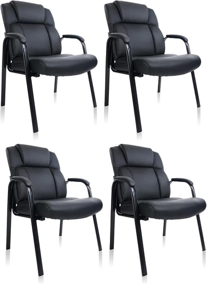 CLATINA Big Tall 500 LBS Wide Guest Chair Heavy Duty, Leather Side Reception Chairs with Padded Armrest No Wheels, Executive Office Desk Chair for Meeting Conference Waiting Room Home, Black 6 Pack