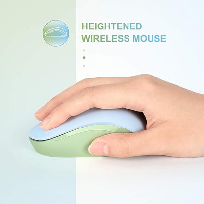 seenda Wireless Mouse for Laptop, 2.4G Noiseless Mouse with USB Receiver - Optical Tracking Portable Computer Mice for Chromebook, PC, Tablet, Windows, 24 Months Battery Life - Light Blue&Olive Green