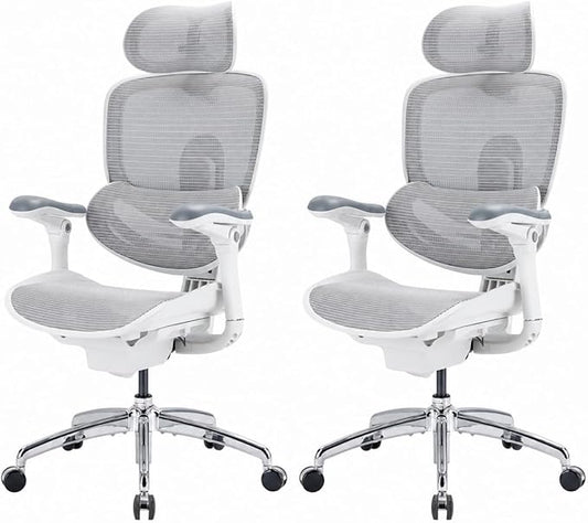 SIHOO Doro C300 Pro V2 Ergonomic Office Chair Without Footrest, Full-Body Adaptive Support, 8D Armrest & Breathable Mesh, Comfy High Back Desk Chair for Long Hours, 135° Recline, 2 Packs, White
