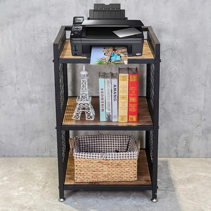 Industrial 3-Shelf Printer Stand, Rustic Printer Cart with Wheels, Large Printer Desk Cart with Storage Shelves, Office Organizer for Home, Living Room, 19.3'' x 19.3'' x 34.8''