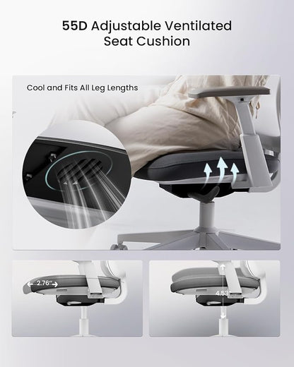 ProtoArc Ergonomic Office Chair – Flexer Mesh Couputer Chair for Women, Foam Sliding Seat, 125° Recline, Home Desk Chairs for Small Spaces, Stylish & Comfortable – White