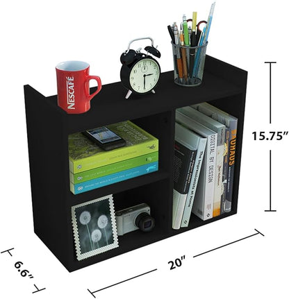Jerry & Maggie Cubic 3-Tier Wooden Desk Organizer – Jet Black Free-Standing Office Storage Rack with Display Shelves for Home or Workspace, Perfect as Birthday Gift or Accessory Holder