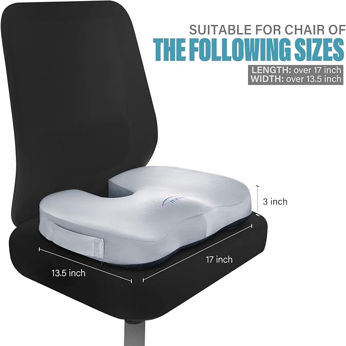 WAOAW Seat Cushion, Office Chair Cushions Butt Pillow for Long Sitting, Memory Foam Chair Pad for Back, Coccyx, Tailbone Pain Relief (Grey)