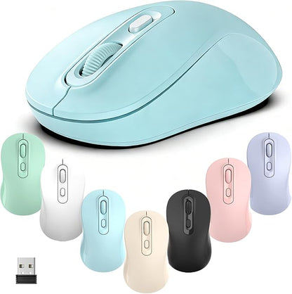 Wireless Mouse, 2026 New Model, Silent Click Ergonomic Design, Portable, 4 Buttons, Adjustable DPI (800/1200/1600), for Laptop/PC/Office (Blue)