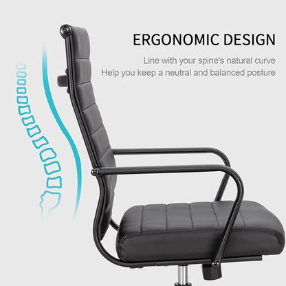 Okeysen Black Office Chair, Ergonomic Leather Modern Office Chair, Executive Ribbed Height Adjustable Swivel Rolling Chair for Home Office.