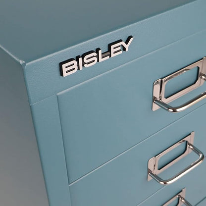 Bisley 3-Drawer Steel MultiDrawer Cabinet - Doulton Blue | Chrome Pull Handles with Label Holders, Powder-Coated Steel, Removable Drawers, Desktop Storage, Labels Included