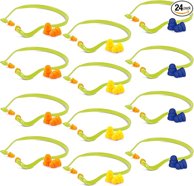 Sumind 24 Pieces Banded Ear Plugs Hearing Bands Banded Ear Band Plug Shooting Reusable Construction Protection Silicone Replacement Pods for Work Sleeping Concerts, Motor Sport Racing (Colorful)