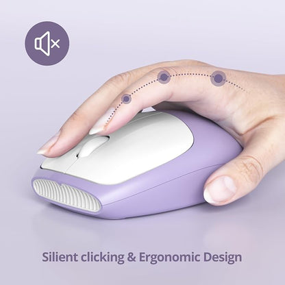 surmen Purple Keyboard and Mouse Wireless, Cute Wireless Typewriter, Full Size Slim Silent Round Keys Aesthetic Keyboard for Home and Office(Colorful Purple)