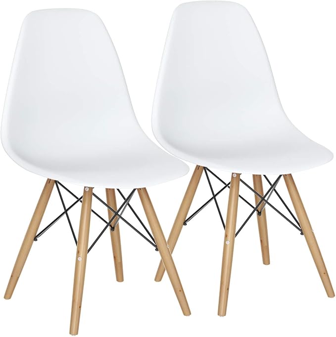 Giantex Dining Chairs Set of 2 White, Pre Assembled Mid Century Modern Dining Chairs with Wood Legs, Armless Kitchen Chairs, Plastic Dining Side Chair for Dining Room, Kitchen, Living Room