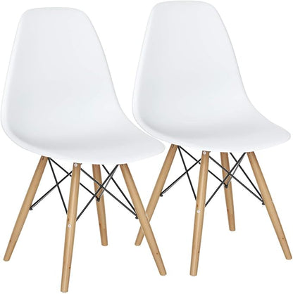 Giantex Dining Chairs Set of 2 White, Pre Assembled Mid Century Modern Dining Chairs with Wood Legs, Armless Kitchen Chairs, Plastic Dining Side Chair for Dining Room, Kitchen, Living Room