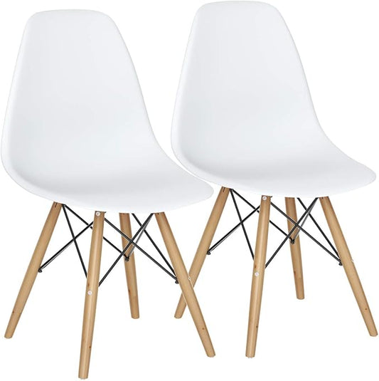 Giantex Dining Chairs Set of 2 White, Pre Assembled Mid Century Modern Dining Chairs with Wood Legs, Armless Kitchen Chairs, Plastic Dining Side Chair for Dining Room, Kitchen, Living Room