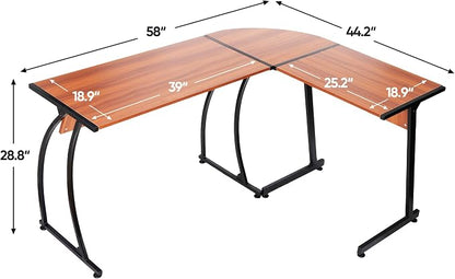 ZenStyle 55" L-Shaped Corner Computer Desk - Sturdy Steel Frame & Waterproof Surface, Walnut Wood Grain Design for Home Office, Gaming & Multipurpose Workstation
