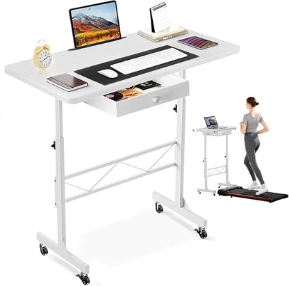 GTPLAYER Small Standing Desk Adjustable Height Small Computer Desk Mobile Portable Rolling Laptop Table with Wheels 32" Computer Workstation Sit Stand Desks Portable Standing Table Treadmill desks