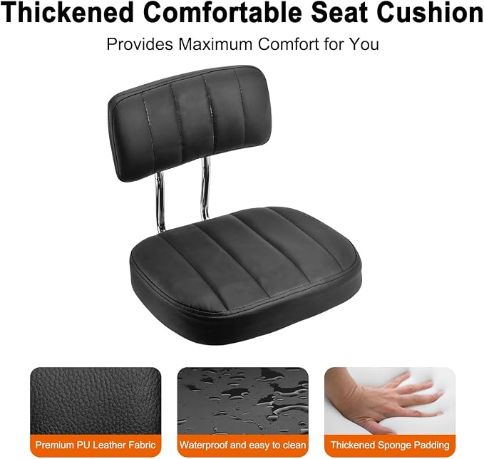 JOSTZHXIN Office Desk Chair with Wheels, Rolling Stool with Backrest Height Adjustable, Swivel Stool with Low Back Lumbar Support, Square PU Leather Swivel Chair with Back (3.2-in PU Wheel)