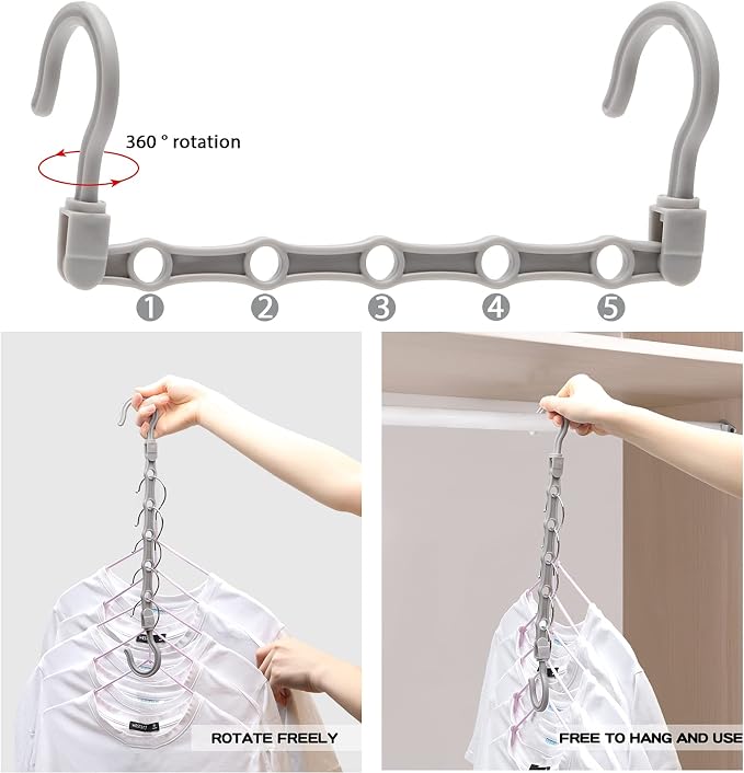 24 Pack Closet Organizers and Storage, Stronger Space Saving Hangers Clothes Hanger with 5 Holes Closet Storage for Heavy Clothes,College Dorm Room Essentials for Girls Guys, Magic Home Organization