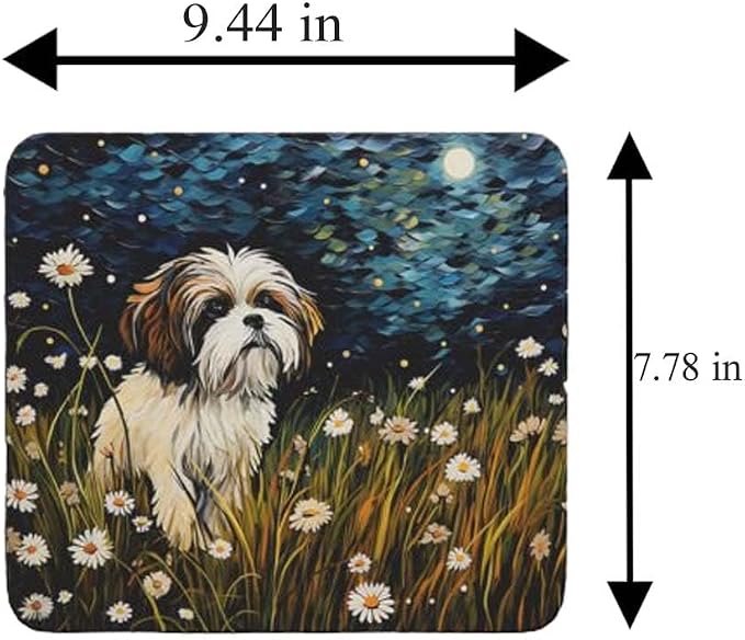 Starry Night Dog Mouse Pad for Home Office Gaming Working Desk Computer Desktop Accessories Non-Slip Rubber Mouse Pad for Dog Lovers (Shih Tzu #2)