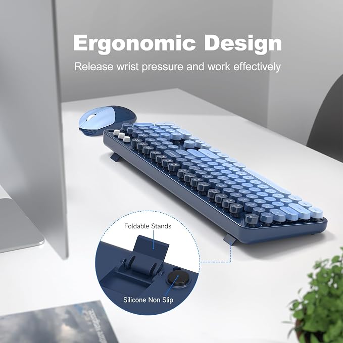 Dilter Wireless Keyboard Mouse Combo, Retro Typewriter Full-Size Keyboard with Round Keycaps, 2 in 1 USB Connected Mouse for Windows PC, Laptop, Computer, Desktop, Home and Office Use