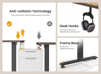 BANTI 63 × 28 Inches Standing Desk, Ergonomic, Electric Height Adjustable, Sit and Stand Up, Computer Desk with a Deeper Desktop, Black Frame/Rustic Brown Top