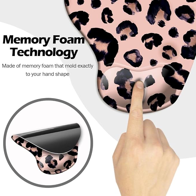 DOOKE Ergonomic Mouse Pad with Wrist Support and Coaster,Mouse Pads with Non-Slip PU Base for Home Office Working Studying Easy Typing & Pain Relief Leopard